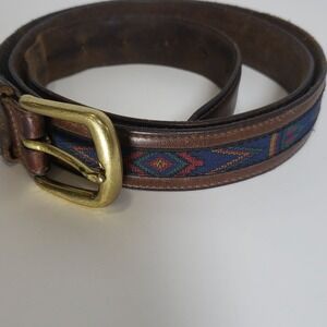 Vintage Aztec Genuine Leather Belt,‎ Solid Brass Buckle
